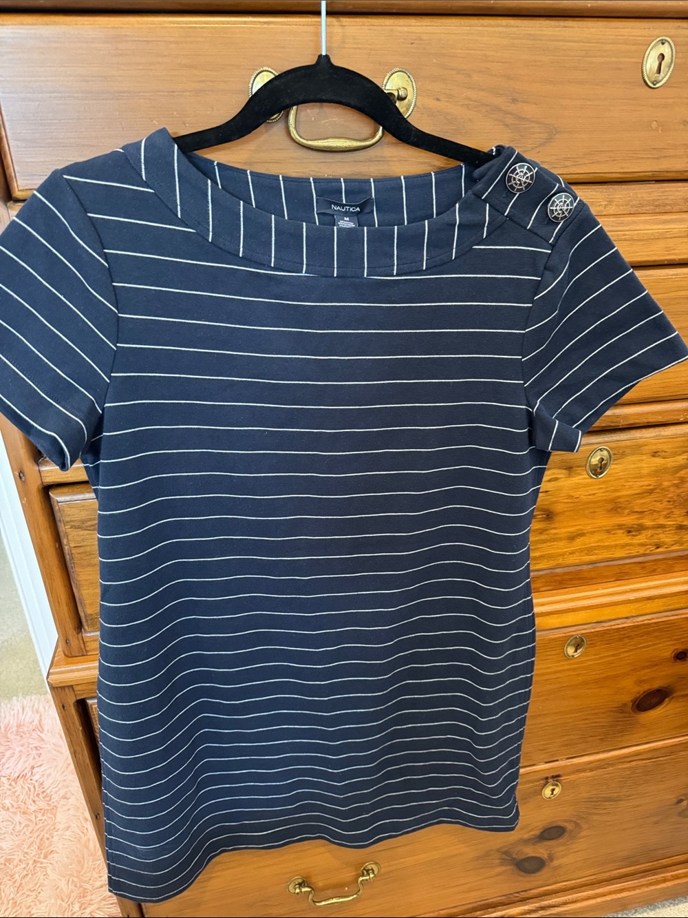 NWT Nautica Navy and White Striped Boatneck DRESS with NAUTICAL Shoulder Buttons